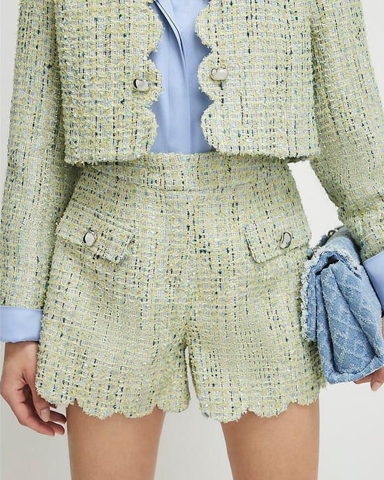 River Island Womens Shorts Green Boucle Scallop Zip - Image 1