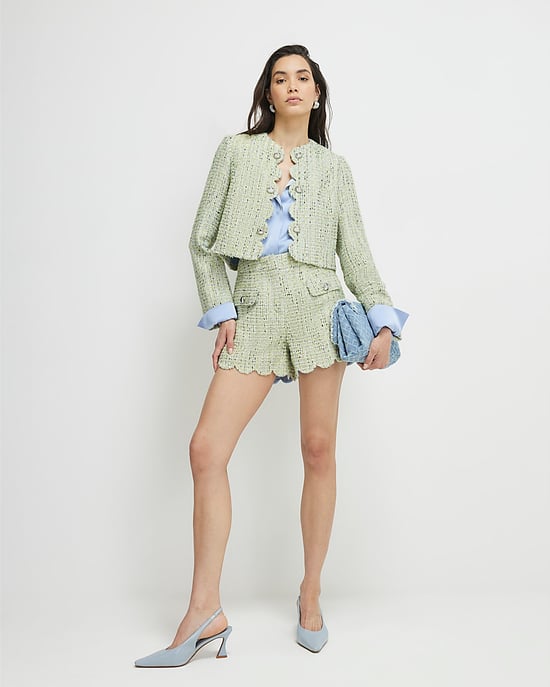 River Island Womens Shorts Green Boucle Scallop Zip - Image 3