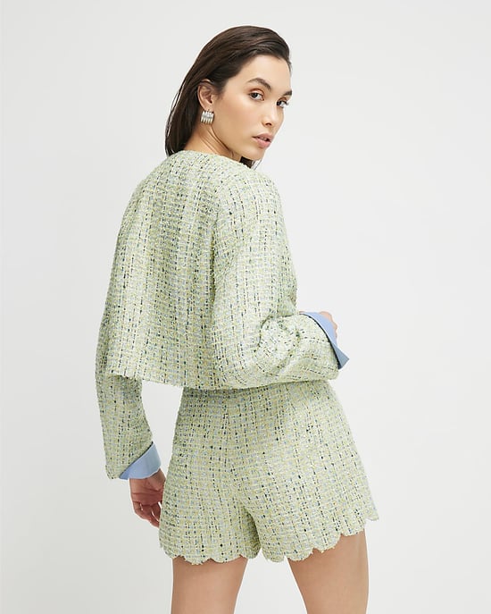 River Island Womens Shorts Green Boucle Scallop Zip - Image 4
