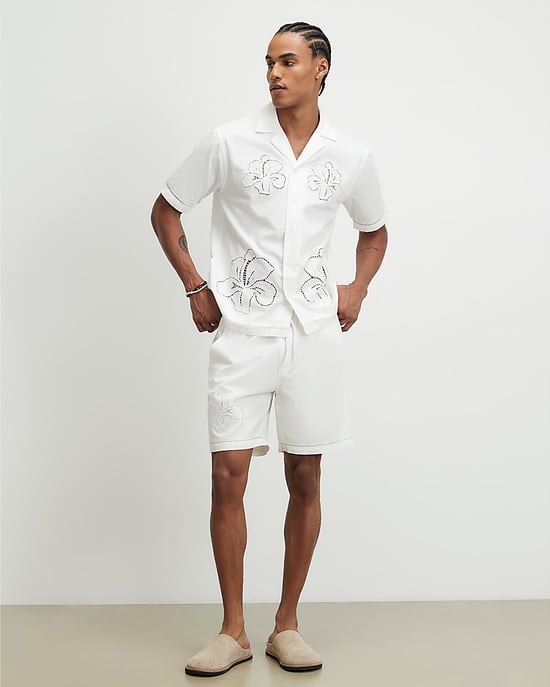 River Island Mens Shorts White Embroidered Elasticated - Image 2