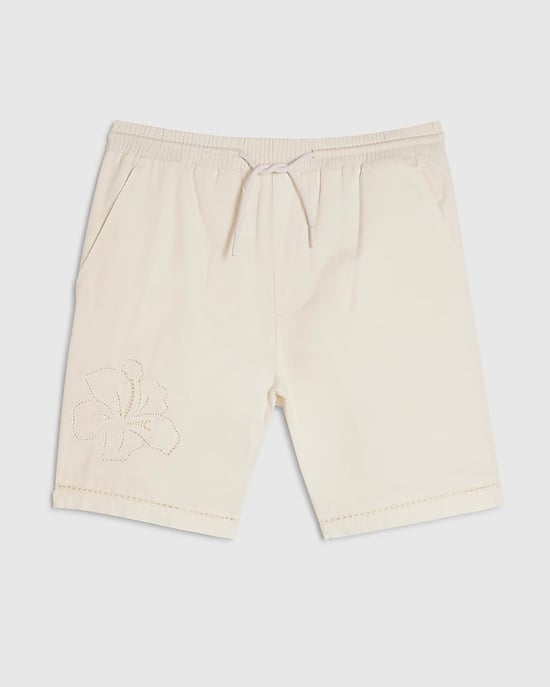 River Island Mens Shorts White Embroidered Elasticated - Image 6