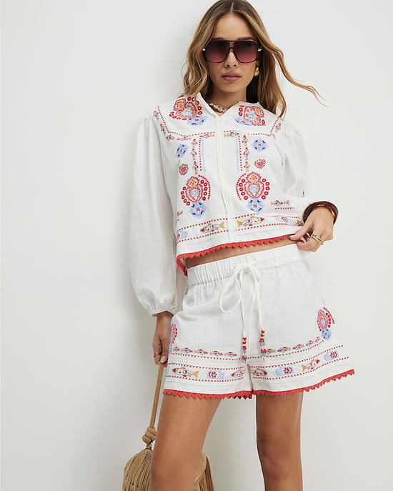 River Island Womens Shorts White Embroidered Drawstring - Image 2