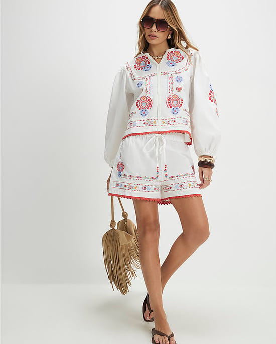 River Island Womens Shorts White Embroidered Drawstring - Image 3
