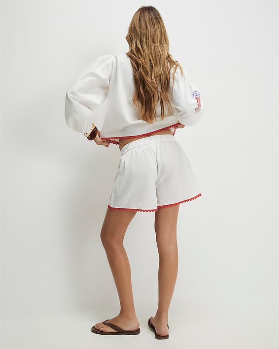 River Island Womens Shorts White Embroidered Drawstring - Image 4