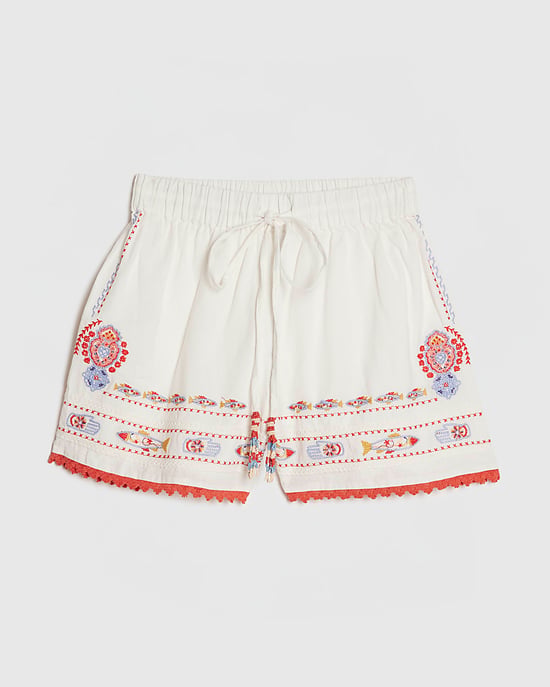 River Island Womens Shorts White Embroidered Drawstring - Image 6