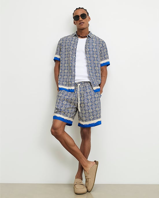 River Island Mens Shorts Blue Tile Print Drawstring Del Maar - Image 2