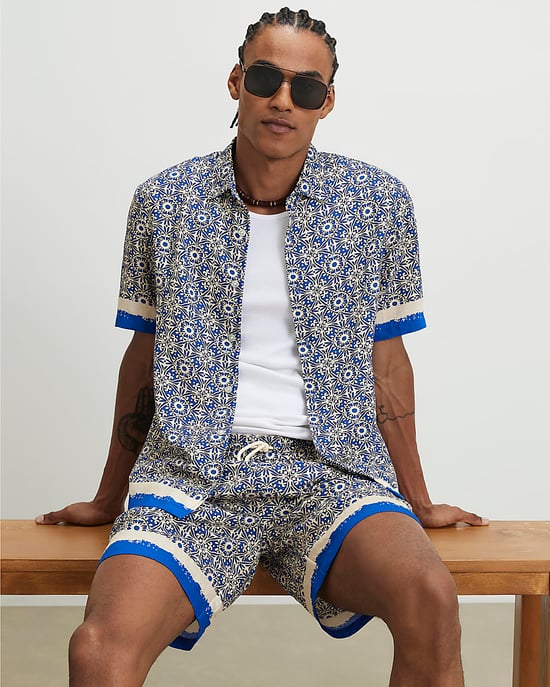 River Island Mens Shorts Blue Tile Print Drawstring Del Maar - Image 4