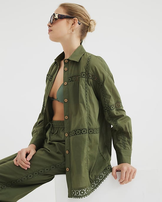 River Island Womens Shirt Khaki Long Sleeve Lace Detail Collared - Image 3