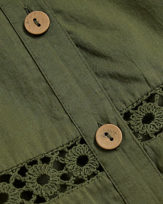 River Island Womens Shirt Khaki Long Sleeve Lace Detail Collared - Image 4