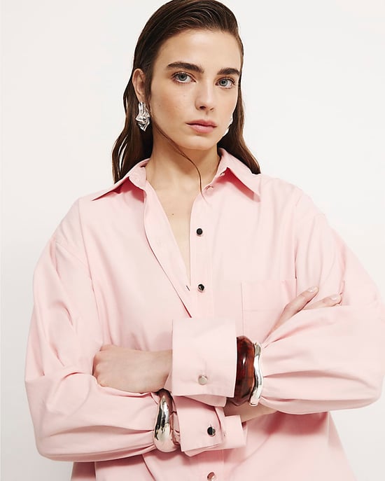 River Island Womens Shirt Pink Cinch Back Long Sleeve Collared - Image 1