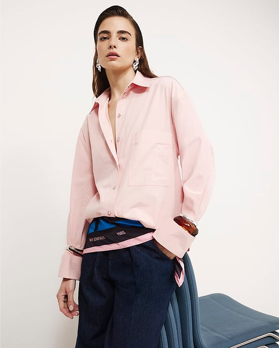 River Island Womens Shirt Pink Cinch Back Long Sleeve Collared - Image 2