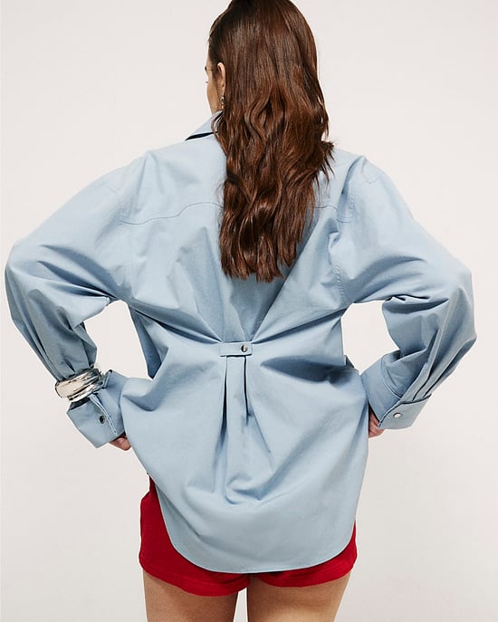 River Island Womens Shirt Blue Cotton Long Sleeve Cinched Back - Image 3