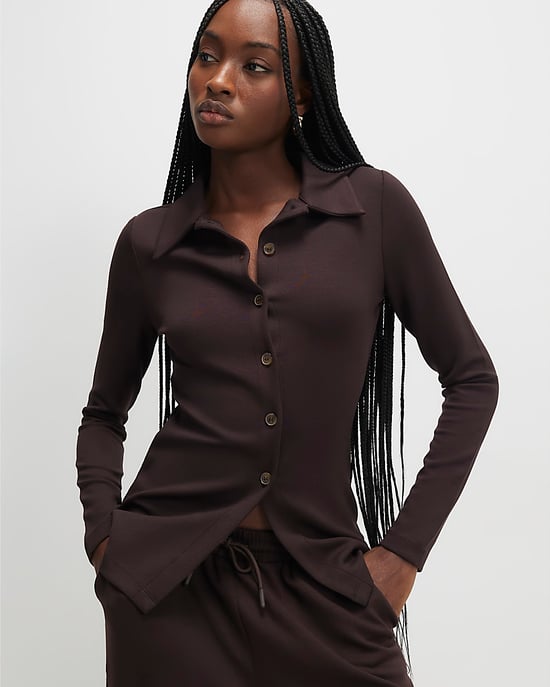 River Island Womens Shirt Brown Long Sleeve Premium Button - Image 1