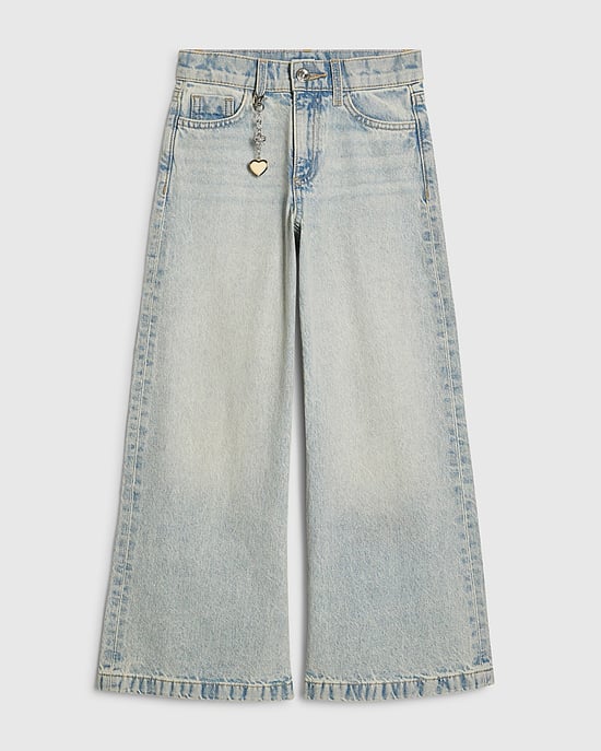 River Island Girls Wide Leg Jeans Blue Button Trousers - Image 1