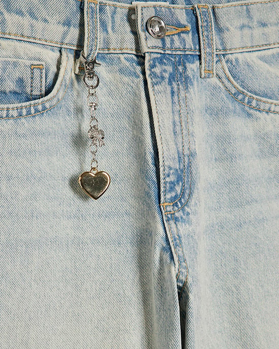 River Island Girls Wide Leg Jeans Blue Button Trousers - Image 2