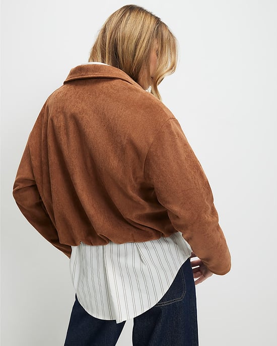River Island Womens Jacket Bomber Tan Faux Suede Bubble Hem - Image 3
