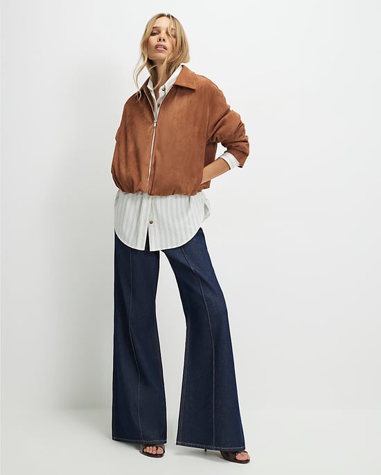 River Island Womens Jacket Bomber Tan Faux Suede Bubble Hem - Image 4