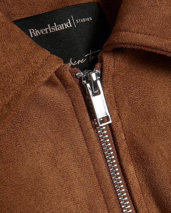 River Island Womens Jacket Bomber Tan Faux Suede Bubble Hem - Image 5