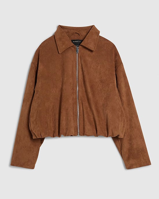 River Island Womens Jacket Bomber Tan Faux Suede Bubble Hem - Image 6