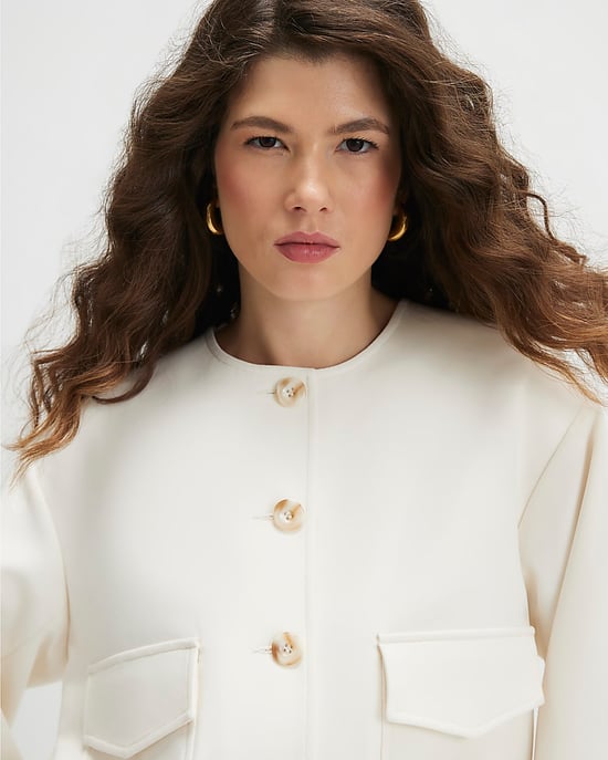 River Island Womens Jacket Bomber Cream Long Sleeve Pocket Detail - Image 3