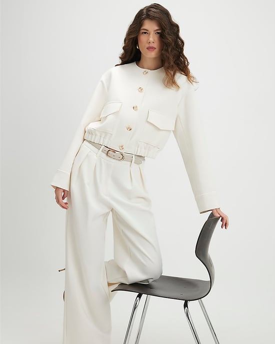 River Island Womens Jacket Bomber Cream Long Sleeve Pocket Detail - Image 5