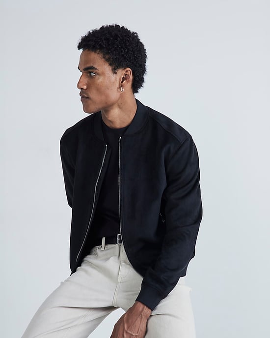 River Island Mens Jacket Bomber Black Faux Suedette - Image 1