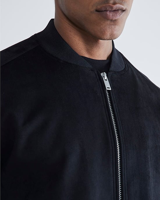 River Island Mens Jacket Bomber Black Faux Suedette - Image 2
