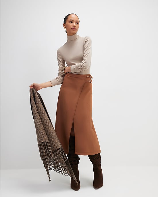 River Island Womens Wrap Midi Skirt Brown Faux Suede Buckle - Image 1