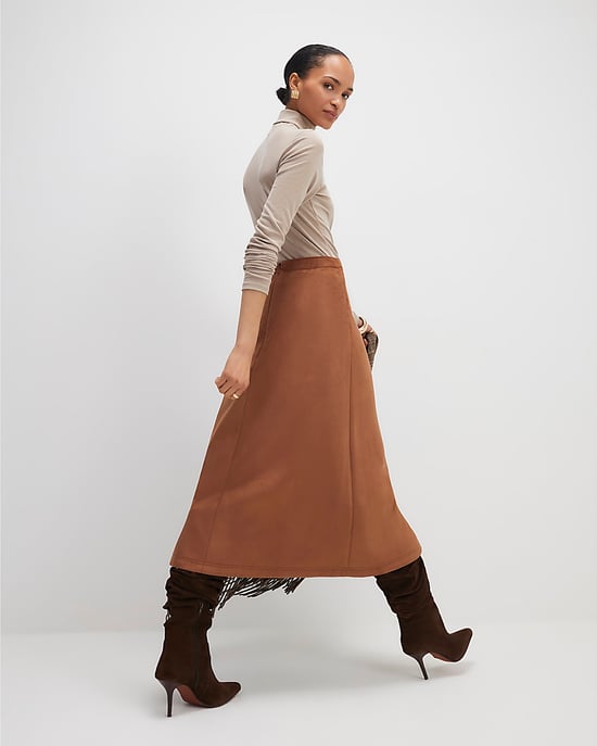 River Island Womens Wrap Midi Skirt Brown Faux Suede Buckle - Image 3