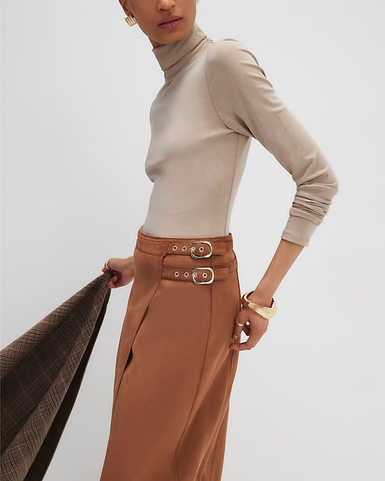 River Island Womens Wrap Midi Skirt Brown Faux Suede Buckle - Image 4