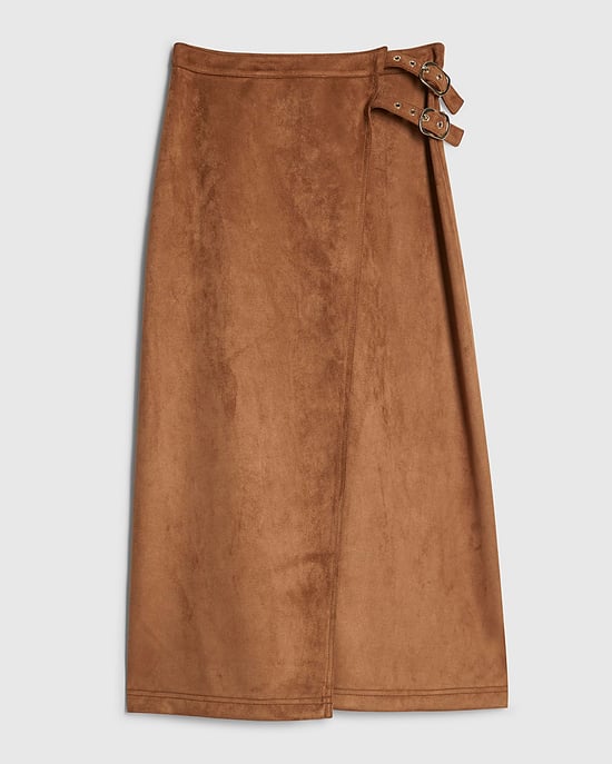River Island Womens Wrap Midi Skirt Brown Faux Suede Buckle - Image 6