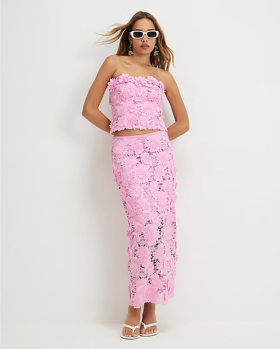 River Island Womens Skirt Pencil Pink Lace Midi Zip - Image 2