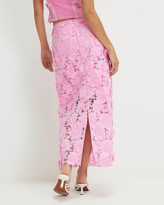 River Island Womens Skirt Pencil Pink Lace Midi Zip - Image 3