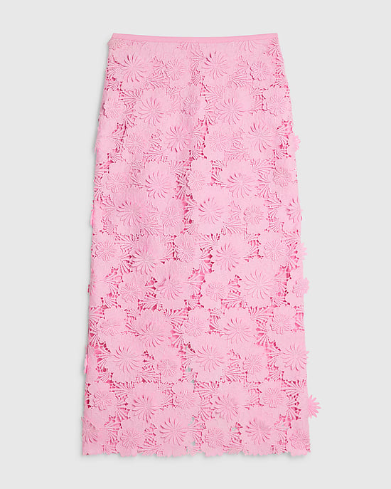 River Island Womens Skirt Pencil Pink Lace Midi Zip - Image 6