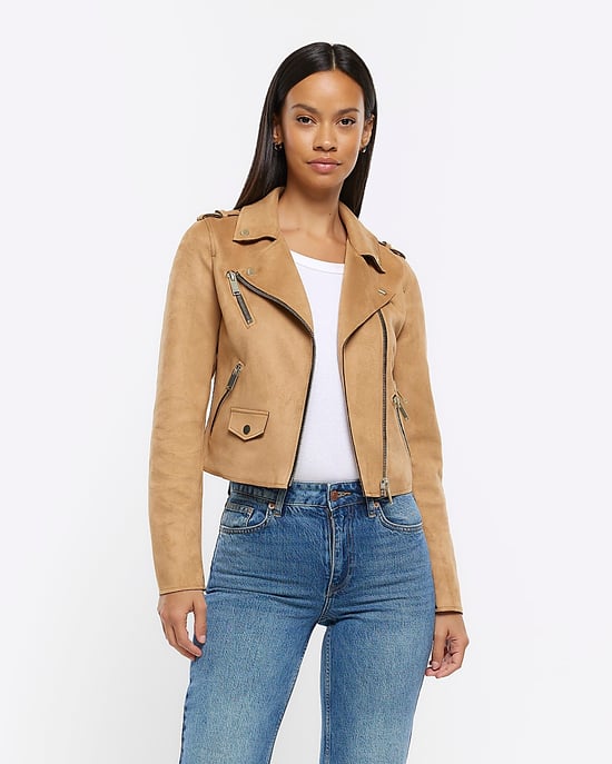River Island Womens Jacket Biker Brown Faux Suede - Image 1