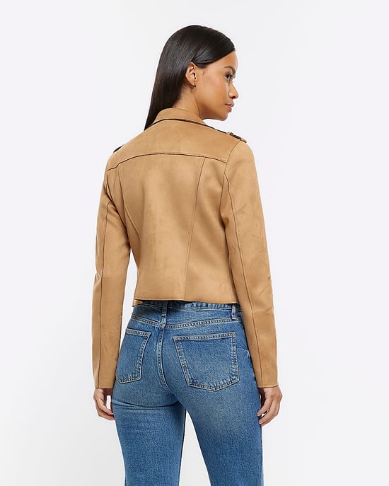 River Island Womens Jacket Biker Brown Faux Suede - Image 2