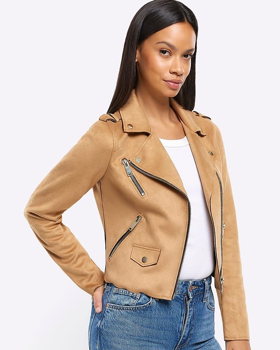 River Island Womens Jacket Biker Brown Faux Suede - Image 3