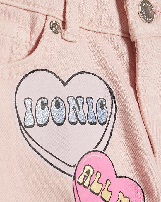 River Island Girls Shorts Pink Love Heart Graphic Zipped - Image 2