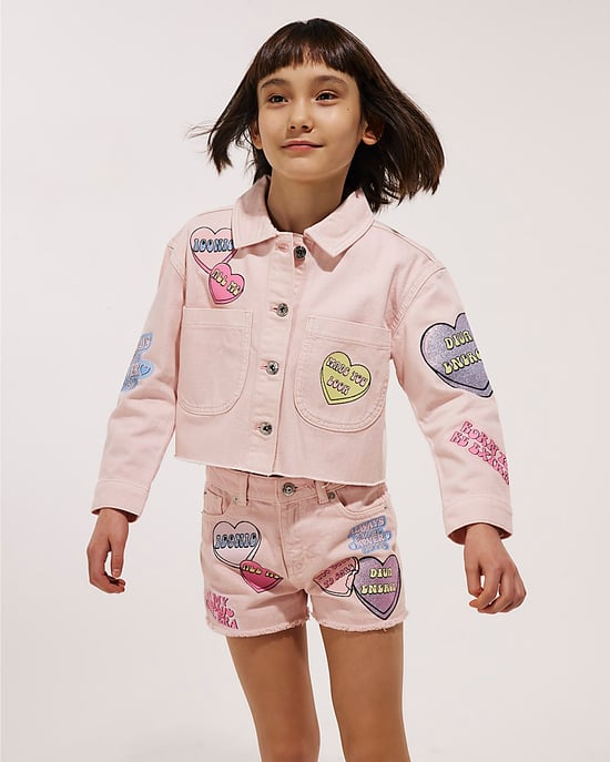 River Island Girls Shorts Pink Love Heart Graphic Zipped - Image 3