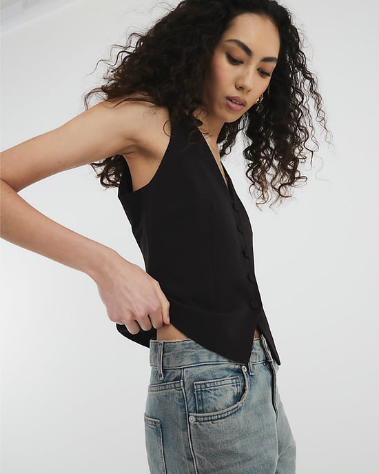 River Island Womens Waistcoat Black Button Front V-Neck - Image 3