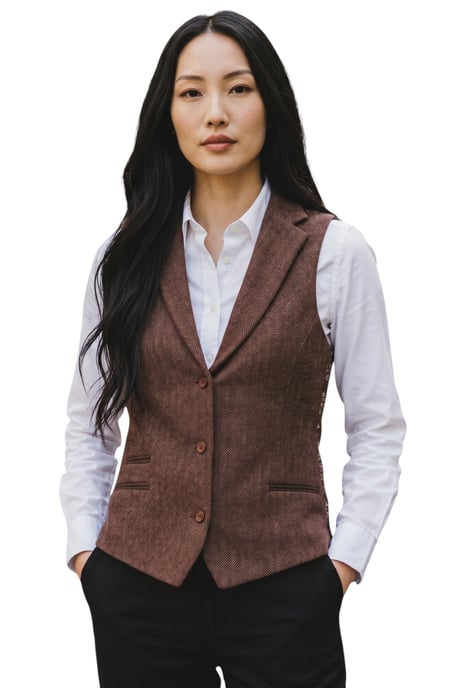 Dames roestbruine visgraatwol tweed geruite gepersonaliseerde vest - WS-1 - Image 1