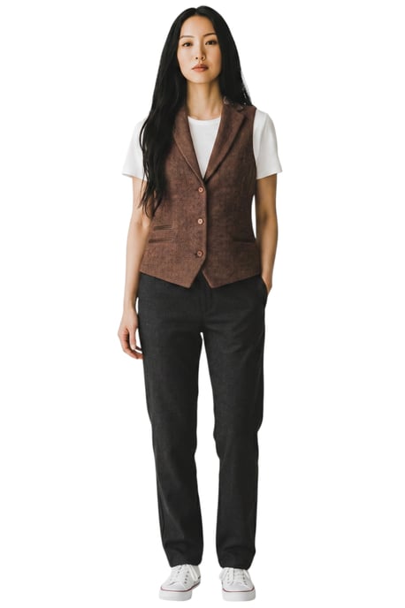 Dames roestbruine visgraatwol tweed geruite gepersonaliseerde vest - WS-1 - Image 2