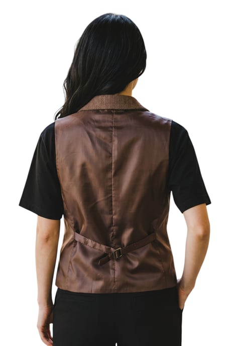 Dames roestbruine visgraatwol tweed geruite gepersonaliseerde vest - WS-1 - Image 4
