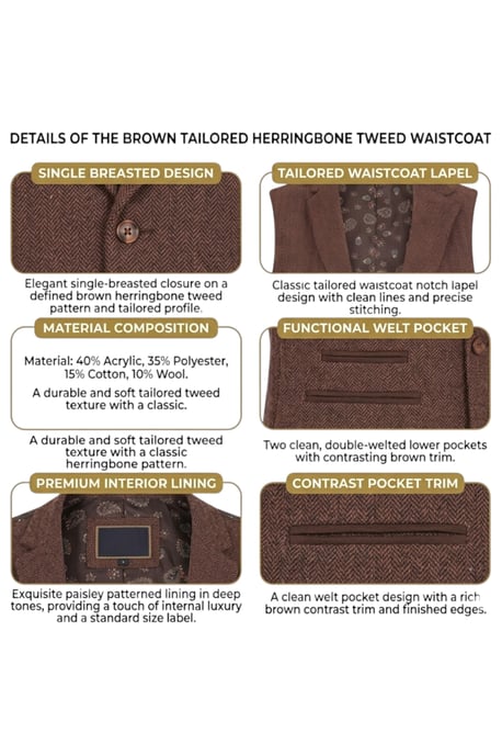 Dames roestbruine visgraatwol tweed geruite gepersonaliseerde vest - WS-1 - Image 5