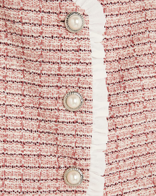 River Island Womens Waistcoat Pink Boucle Sleeveless Frill Trim - Image 5