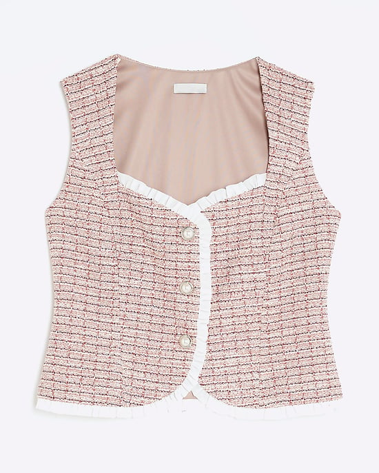 River Island Womens Waistcoat Pink Boucle Sleeveless Frill Trim - Image 6
