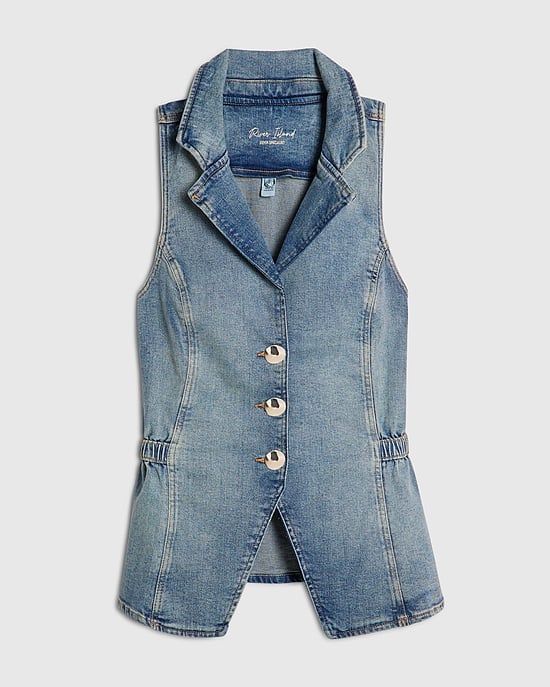 River Island Womens Waistcoat Blue Denim Elasticated Sleeveless - Image 6