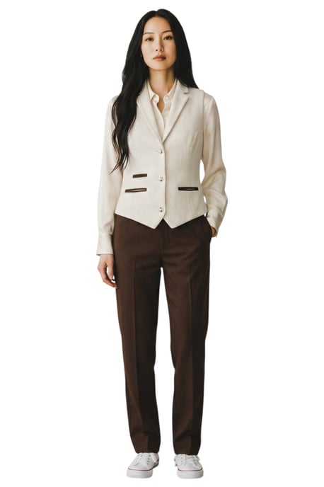 Dames crèmekleurige visgraatwollen wollen tweed geruite op maat gemaakte gilet - WS-1 - Image 2