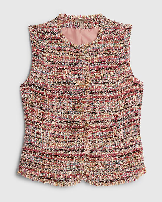 River Island Womens Waistcoat Red Boucle Sleeveless Fringed - Image 6