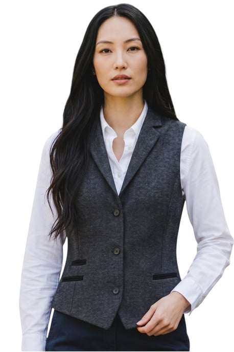 Dames zwarte visgraat wollen tweed geruite getailleerde vest - WS-1 - Image 1